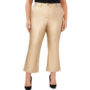 Halogen Metallic Faux Leather Ankle Kick Flare Pants Soft Gold Plus Size 16W